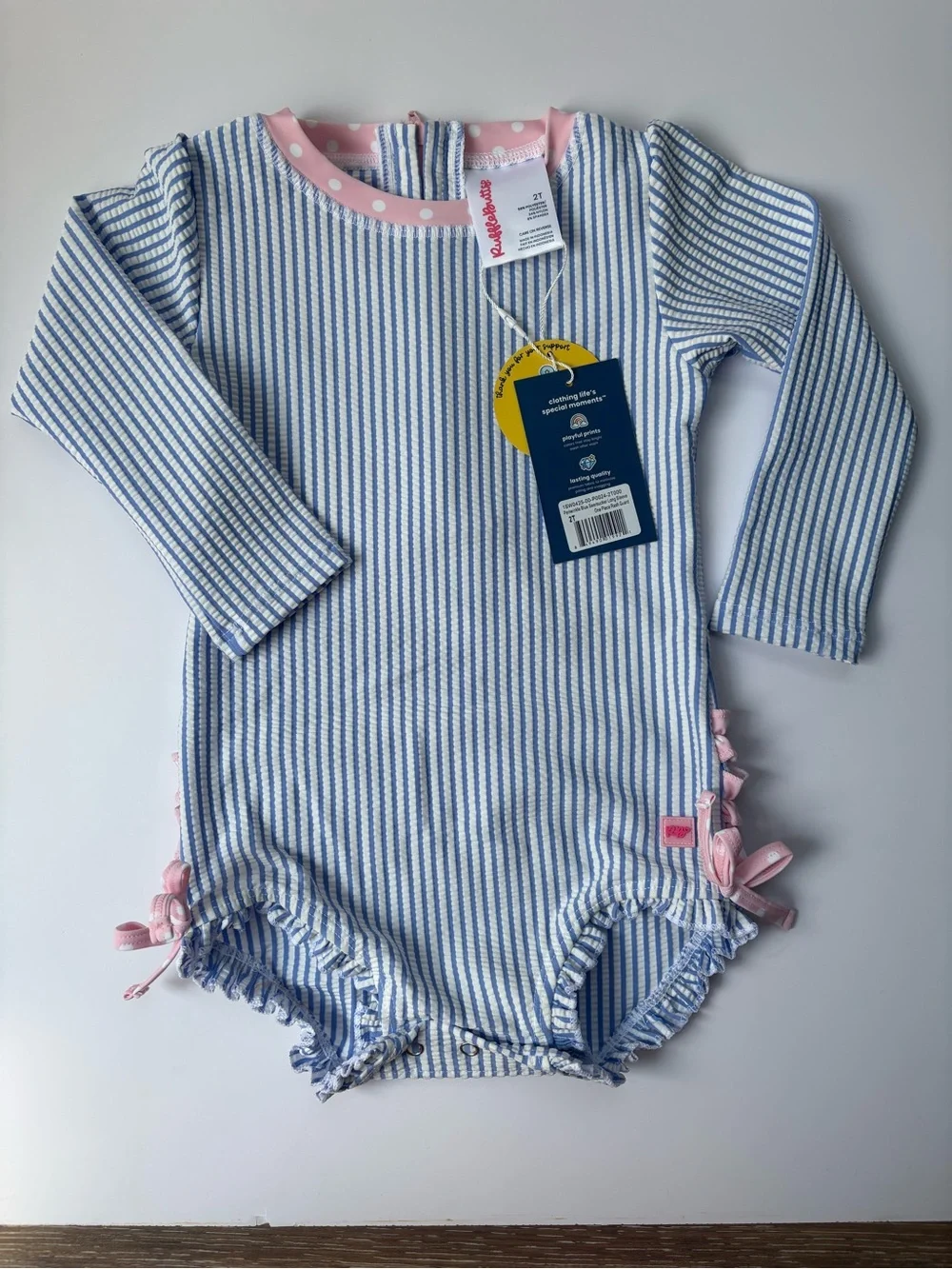 NWT Ruffle Butts Seersucker One-Piece Rashguard Swimsuit 2T $25